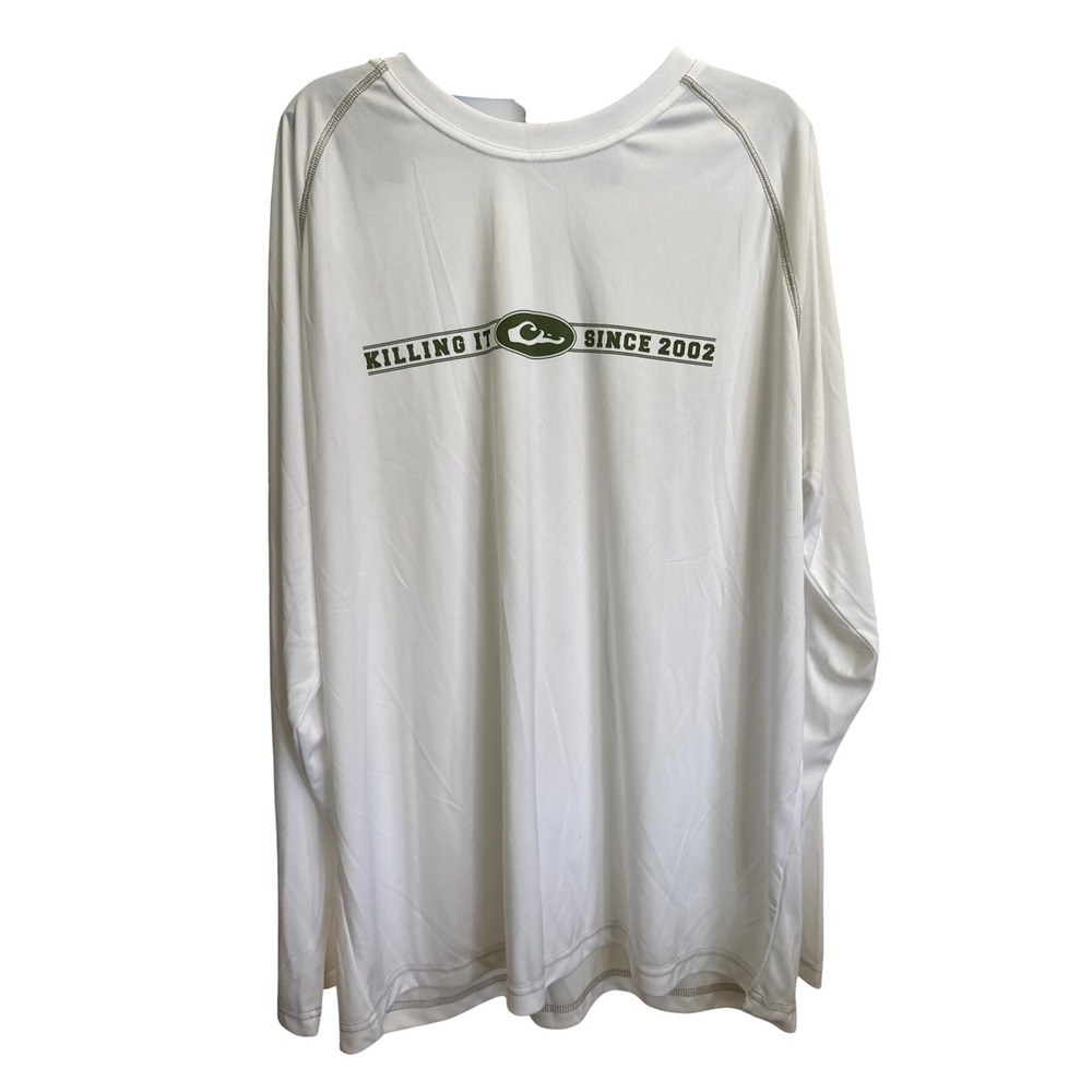 Drake Waterfowl Mens XL White Killing It Since 2002 Performance Lg Sleeve Shirt
